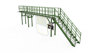 Festoon hose handling system mounted for washbay hose management